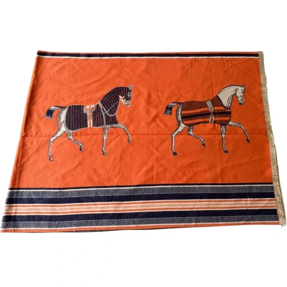 Cashmere Equestrian Horse Print Scarf Shawl - Picture 6 of 6